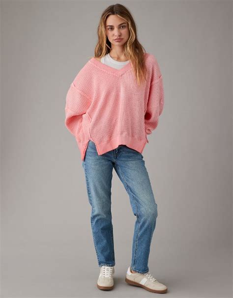 ae oversized big hug waffle v-neck sweatshirt|aerie waffle fleece oversized sweatshirt.